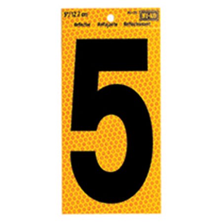 HY-KO 5In Yellow Reflective Number 5, 10PK B00755